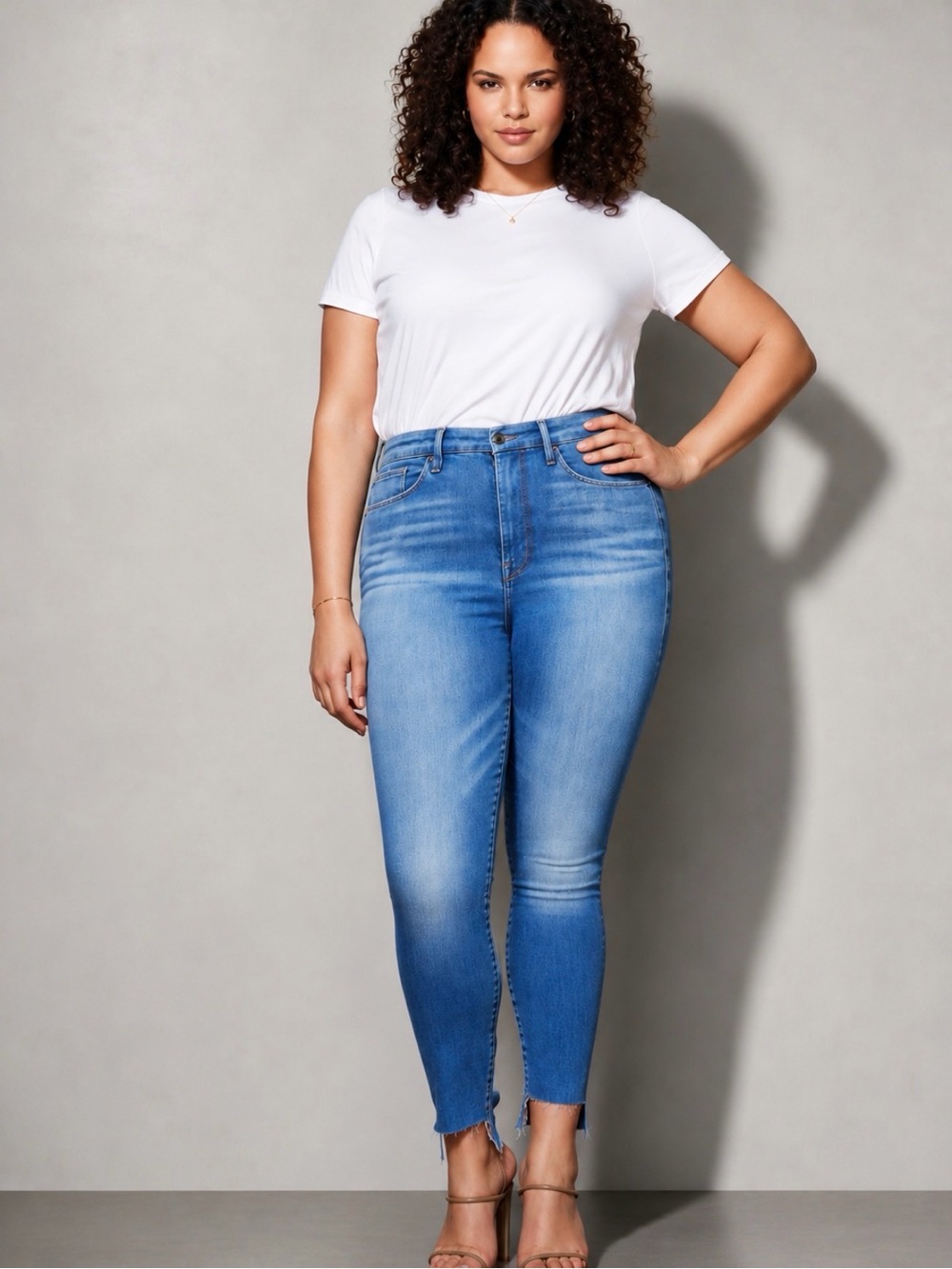 GOOD AMERICAN Good Waist Step Hem Skinny Jeans Size 15/31